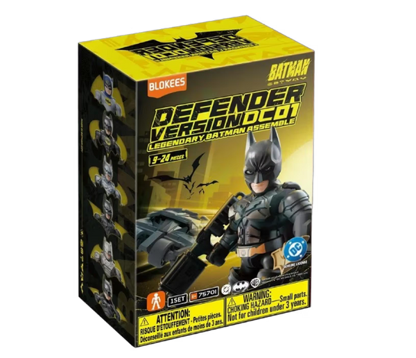 Blokees Defender Version DC01 Legendary Batman Assemble box with a Batman figure and the Tumbler