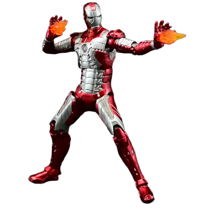 Iron Man Mark V figure firing repulsors, shown from every side